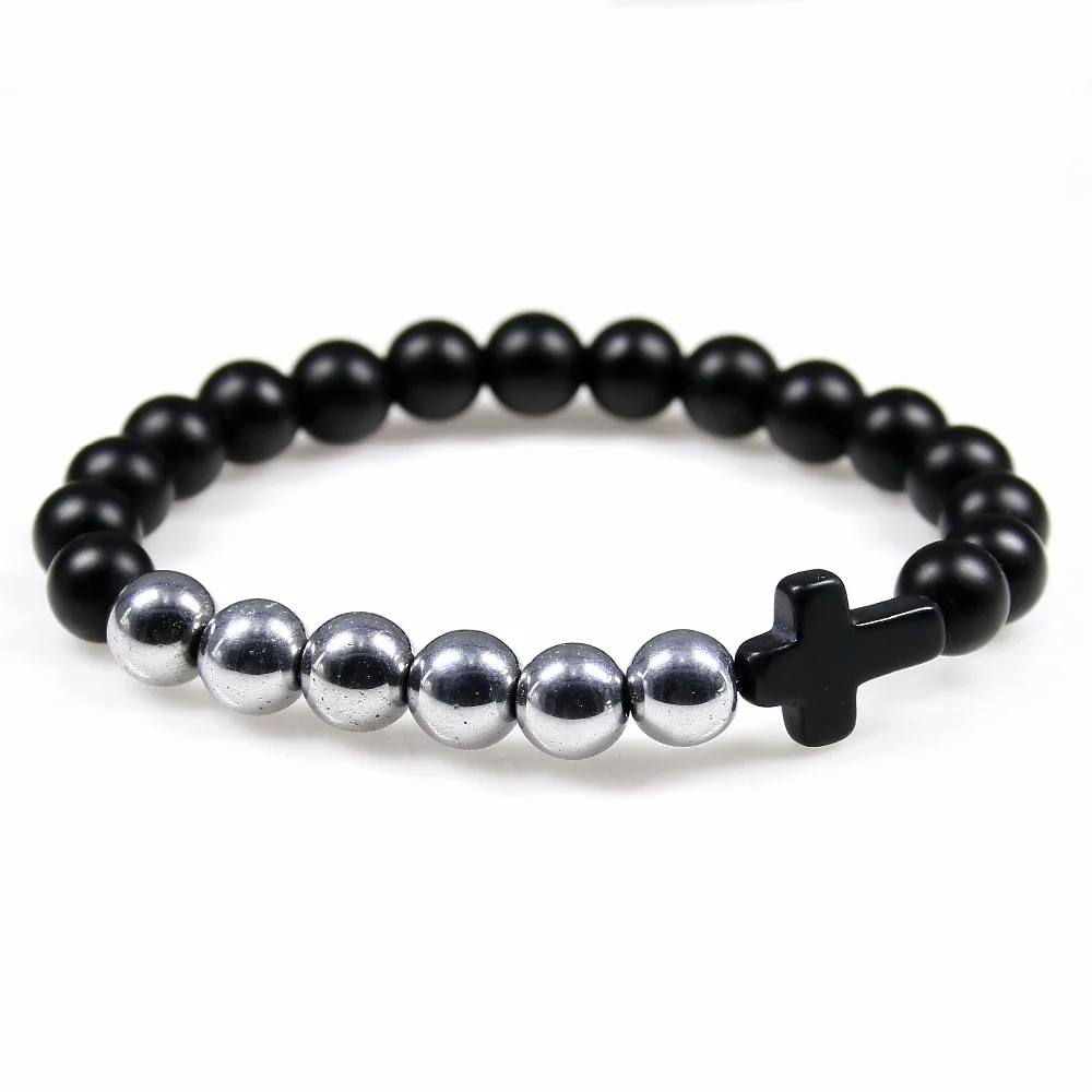 Черный матовый оникс бриллианты браслет из гематита и натурального камня для