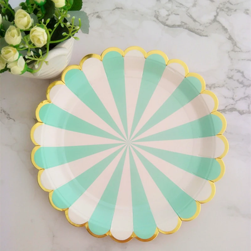 32pcs Mint &amp Pink Scallop Foil Gold Paper Plates Cake Snack Dishes Dessert Party for Anniversary New Year Baptism | Дом и сад