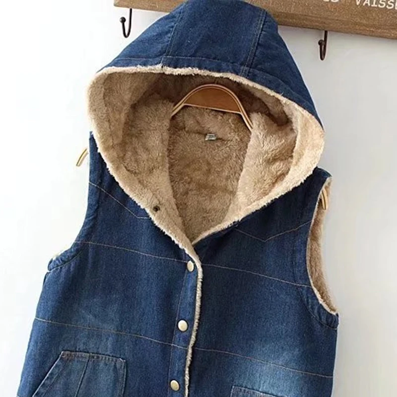 Зимняя короткая джинсовая женская жилетка 2019 плюс бархатная повседневная куртка