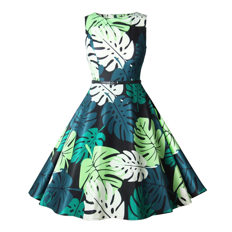 Женское летнее платье женские винтажные платья в стиле ретро с принтом листьев 50s