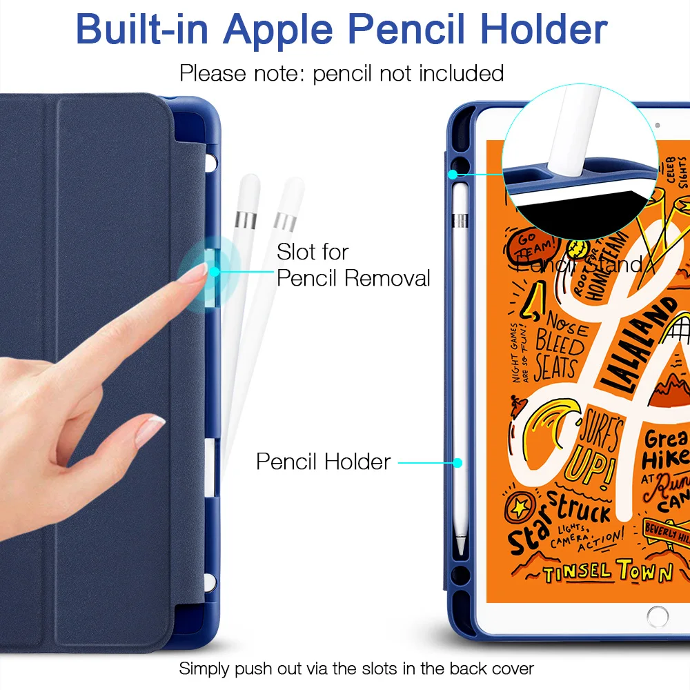 ESR чехол для iPad Mini 5 Folio крышка отделения для резинового масла мягкий гибкий прорезиненный трехслойный умный чехол с карандашом для iPad Mini