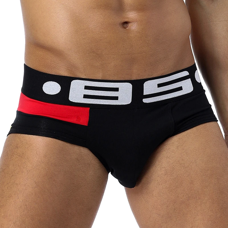 Мужские трусы брифы с низкой посадкой BS черные дышащие из хлопка карманами