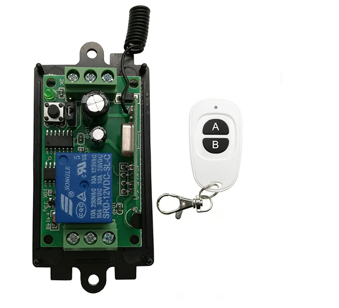 

DC 9V 12V 24V 1 CH 1CH RF Wireless Mini Switch Relay Receiver Remote Controllers & White AB keys Waterproof Transmitter shutters