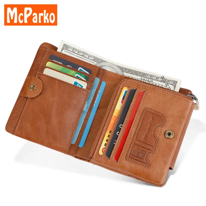 McParko Винтаж Rfid бумажник для мужчин из натуральной кожи Trifold Короткие Кошелек