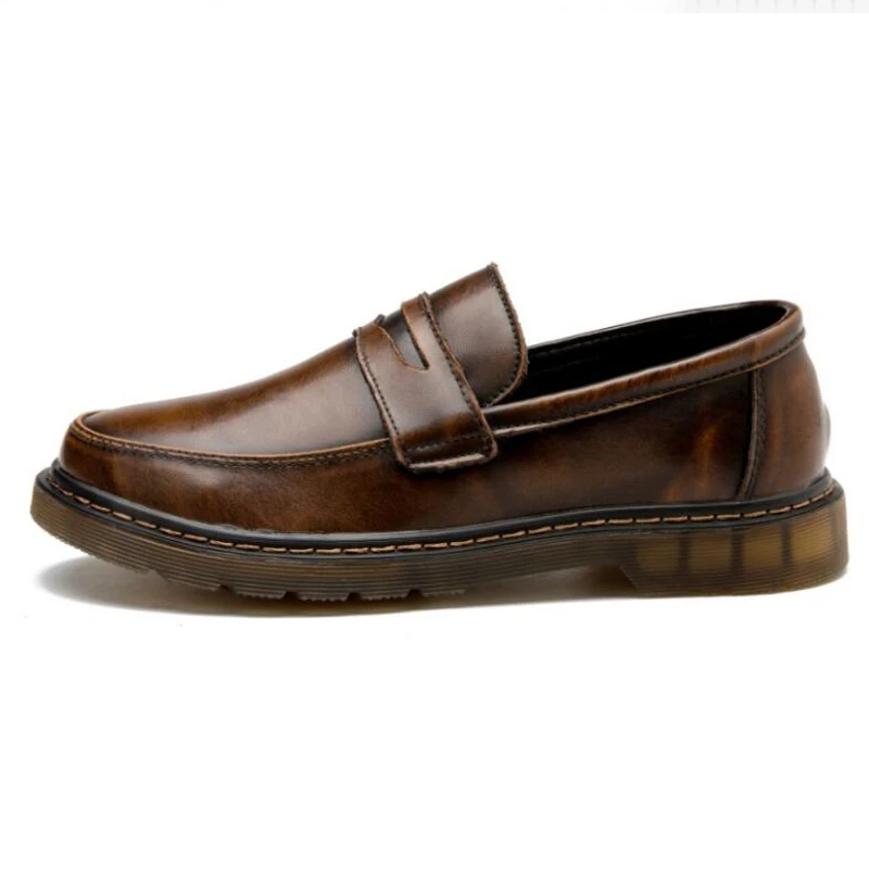 Mens Loafers Genuine Leather Round Toe Slip On Comfortable Men Casual Shoes H35 | Обувь