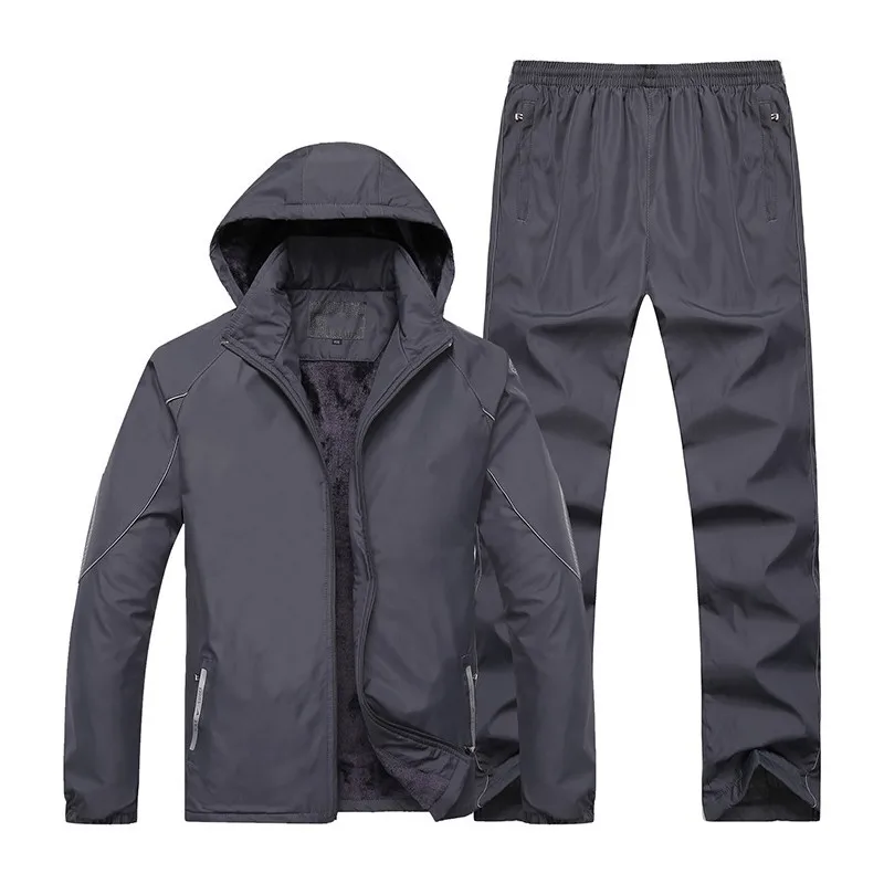 grey Большие размеры 4XL мужские спортивные наборы костюм-свитер осенний флисовый теплый спортивный костюм для спортзала мужской тренировочный костюм для бега спортивный костюм - Цвет: grey