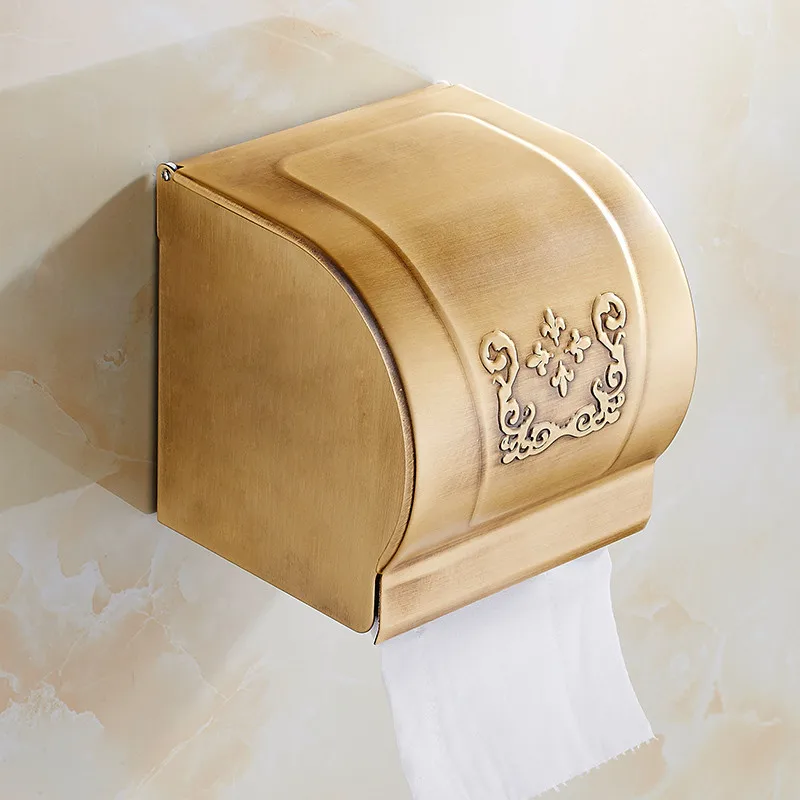 Tissue holder Набор аксессуаров для ванной комнаты, вешалка для полотенец, угловая полка, держатель для салфеток, держатель для туалетной щетки, набор аксессуаров для ванной комнаты, античный резной алюминиевый - Цвет: Tissue holder