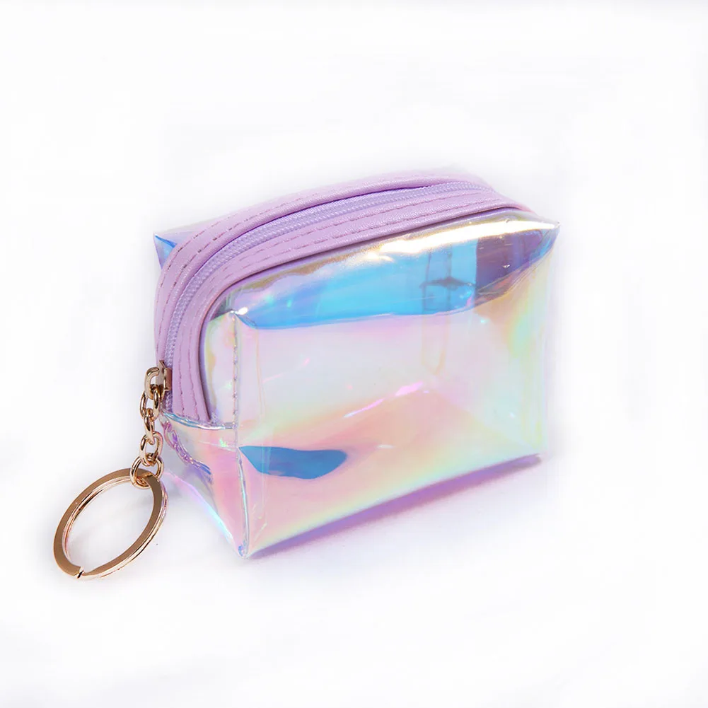 Женские Прозрачные голографические портмоне Модные прозрачные деньги мешок девушки лазерной sweet Короткие мини кошелек для женщин милые monedero - Цвет: Фиолетовый