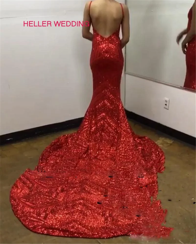 Glamorous Sequin Mermaid Prom Dress V Neck Floor Length Chapel Train Burgundy Robe De Bal Femme Longue | Свадьбы и торжества