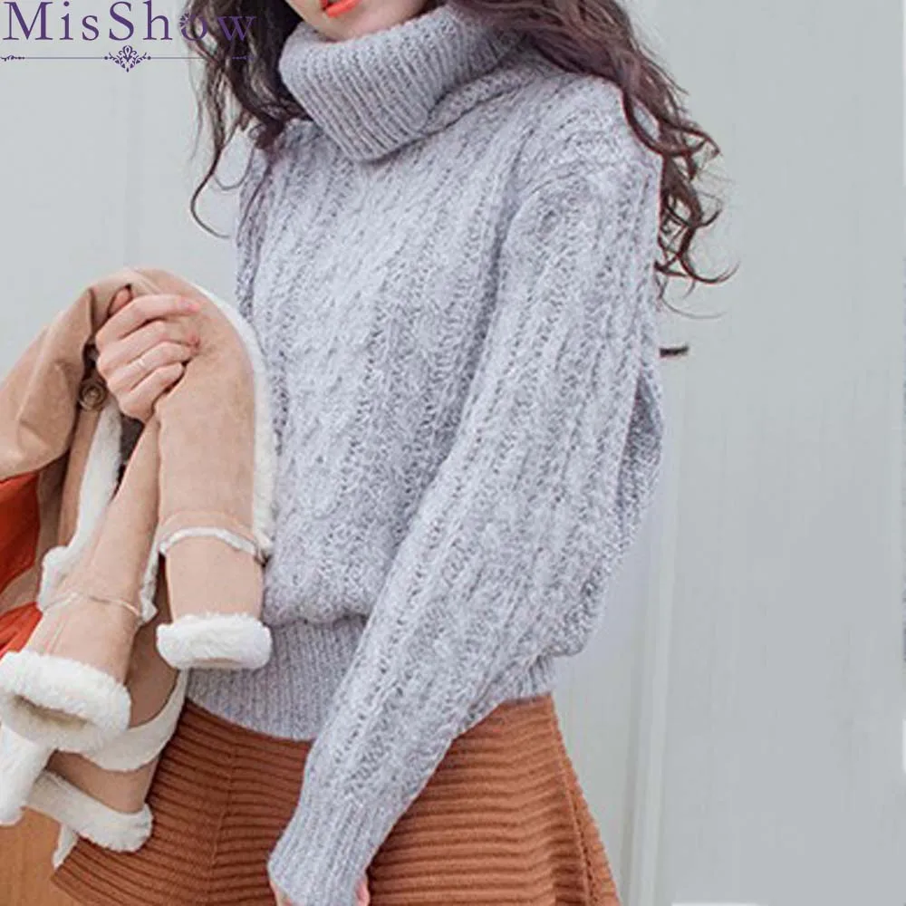 Wholesale Women Turtleneck Sweaters Autumn Winter 4 styles 2019 High Neck Loose Pullovers Thicken Knitted Warm Sweater | Женская одежда