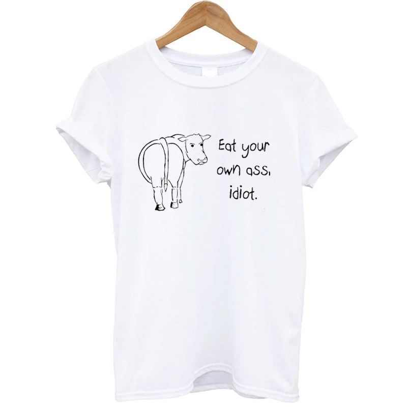 Футболка женская хлопковая с принтом Eat Your Own Ass Cow большие размеры|Футболки| |