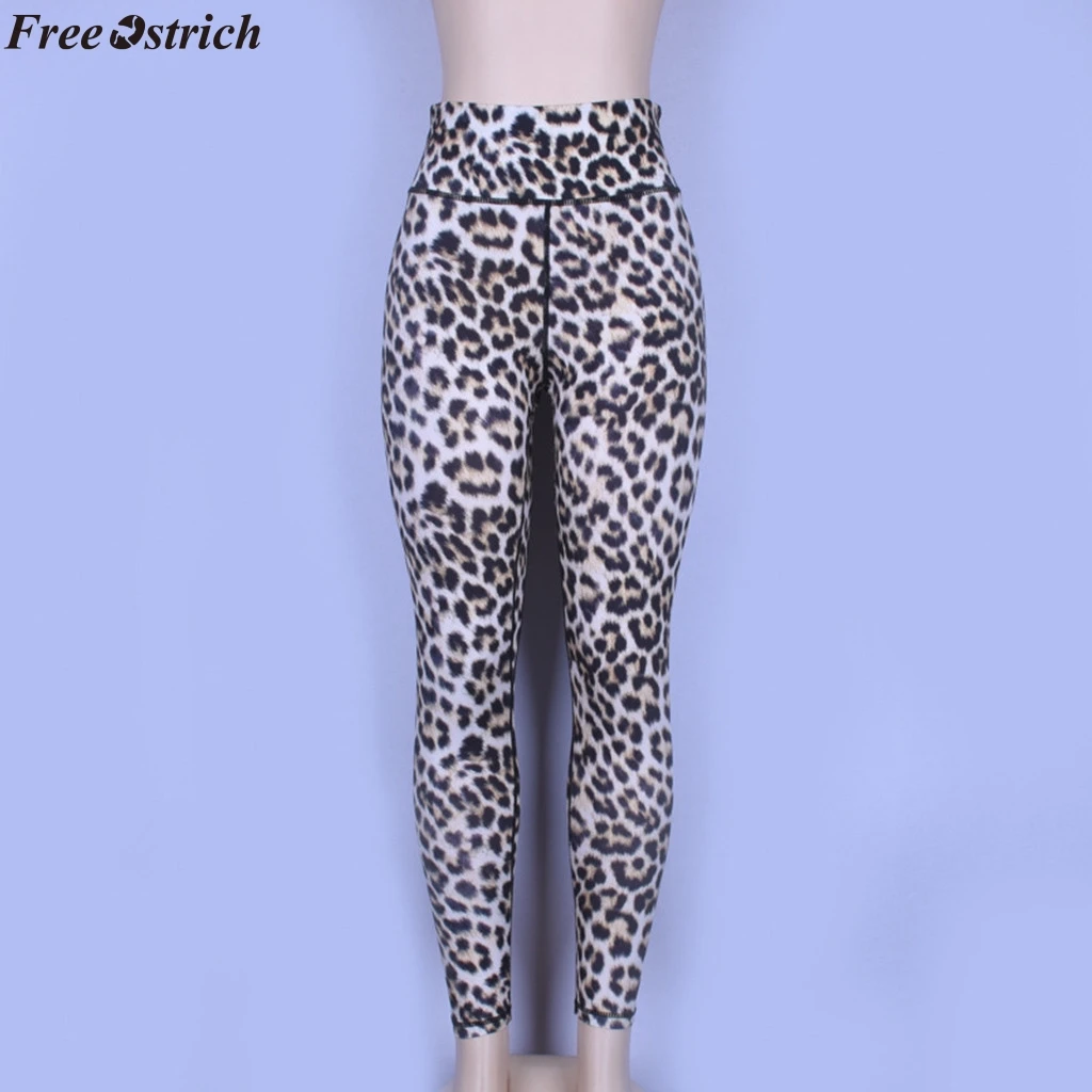 Бесплатная Страусиные женские брюки для фитнеса леопардовые с высокой талией