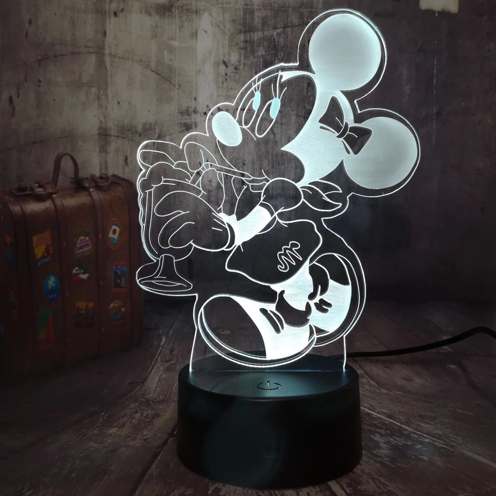 Девушки лампы Минни Маус милая Мышь питьевой 3D светодиодный Ночной светильник 7