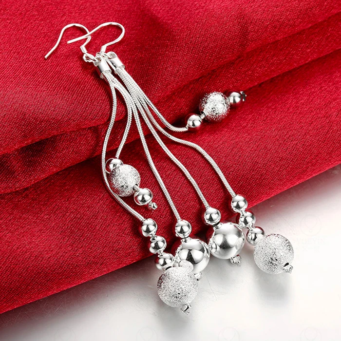 FANALA Long Tassel Earrings Women Fashion Silver Plated Beads Drop Hook Dangle Party Jewelry pendientes oorbellen | Украшения и