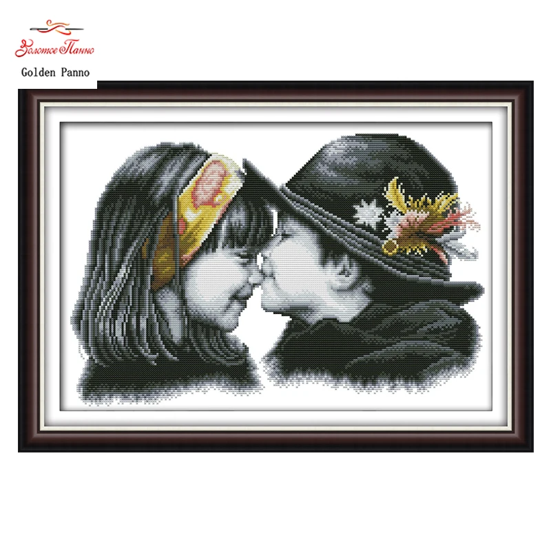 

Golden Panno,Lovely lovers,11CT counted print on Canvas DMC 14CT Cross Stitch Embroider kit,Needlework Set,boy and girl kiss1123