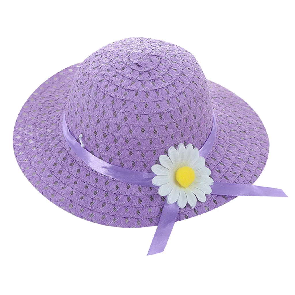 Purple Детская летняя Цветочная соломенная Кепка с козырьком от солнца, пляжные шляпы, Casquette Enfant, милая Кепка для защиты детей, Czapki Dla Dzieci - Цвет: Purple
