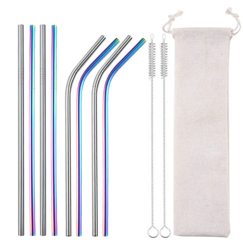 8Pcs-colorful1 Sunhanny красочные 4/8 шт. 304 Нержавеющая сталь металлическая соломинка многоразовая пивная соломенная с щетка для очистки и чехлом для хранения - Цвет: 8Pcs-colorful1