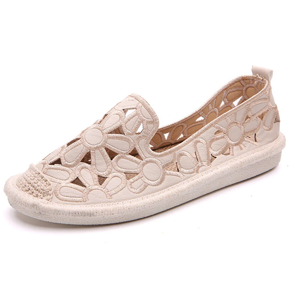 Соломенная обувь с вышивкой Женские туфли без шнуровки Espadrilles удобные лоферы