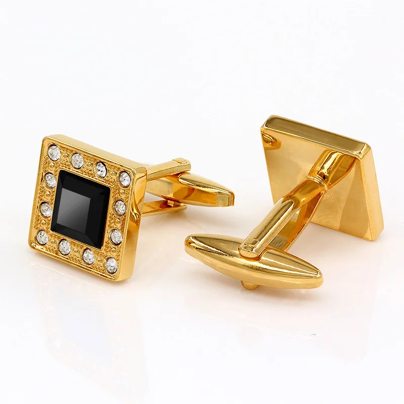 

Роскошные квадратные запонки Kemstone с черным кристаллом и цирконием золотого цвета, мужские запонки для свадьбы, оптовая продажа, подарок 13 #