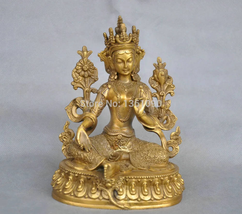 

xd 001171 7'' China Tibet Pure Bronze Green Tara Buddha Statue
