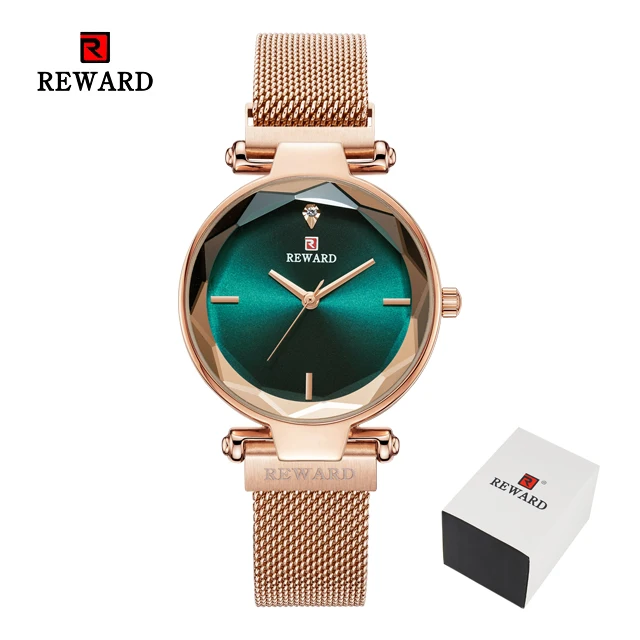 Rose Gold Green Наградные простые женские часы модные с магнитной пряжкой розовое золото кварцевые наручные часы женские водонепроницаемые часы для девушек Relogio Feminino - Цвет: Rose Gold Green