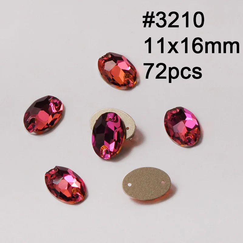 Oval 11X16mm 72pcs Пришитый камень цвет фуксии стекло кристалл риволи Наветт капелька Flatback Стразы для шитья для вечернего diy аксессуары для одежды - Цвет: Oval 11X16mm 72pcs