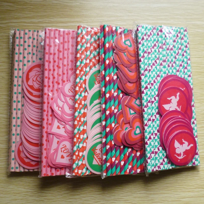 25 шт./упак. ко Дню Святого Валентина Бумага питьевые Соломки с шт Любовь Стикеры