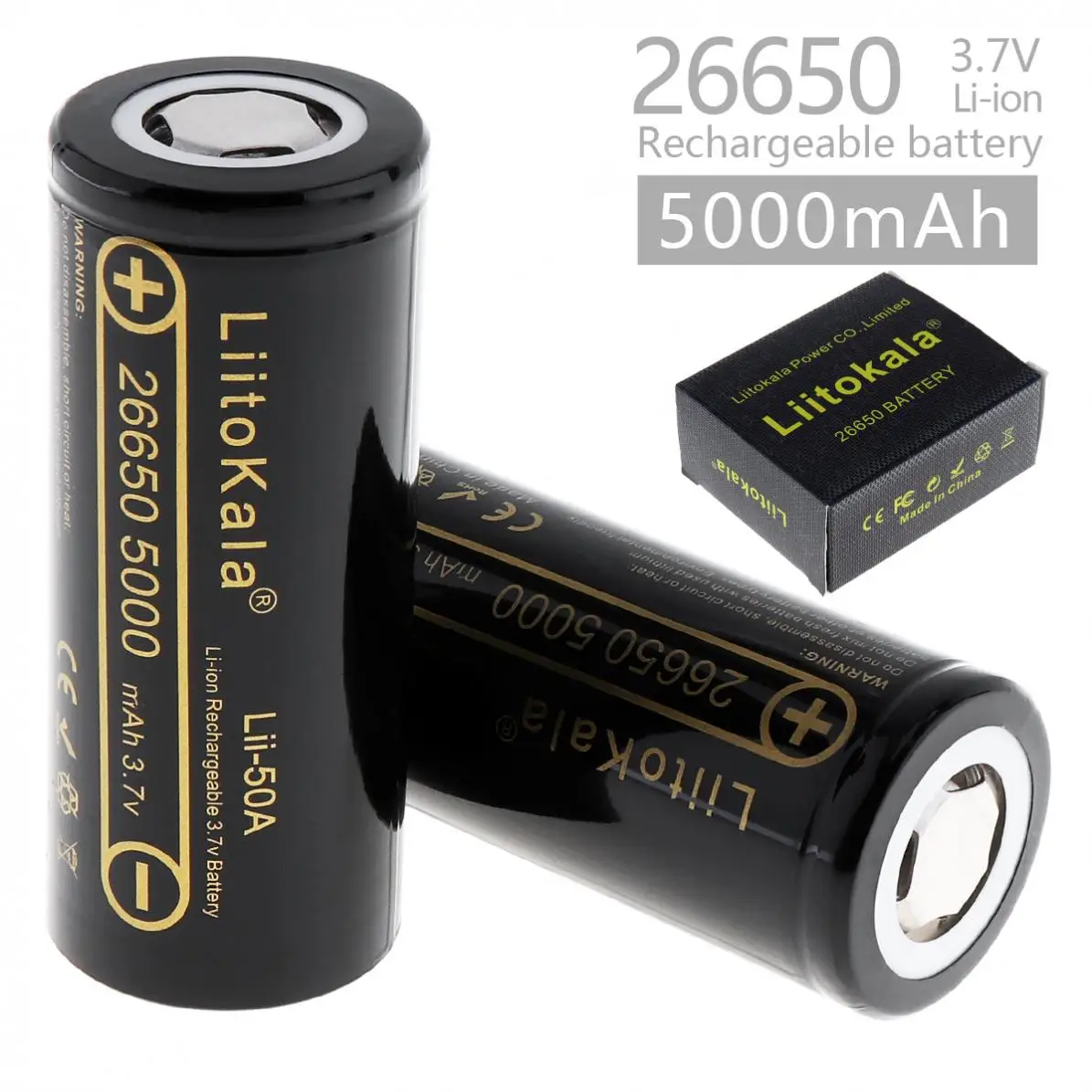 2 шт./лот LiitoKala 3,7 V 26650 5000mAh литий-ионная аккумуляторная батарея с 20A током разряда для Светодиодный фонарей/фар