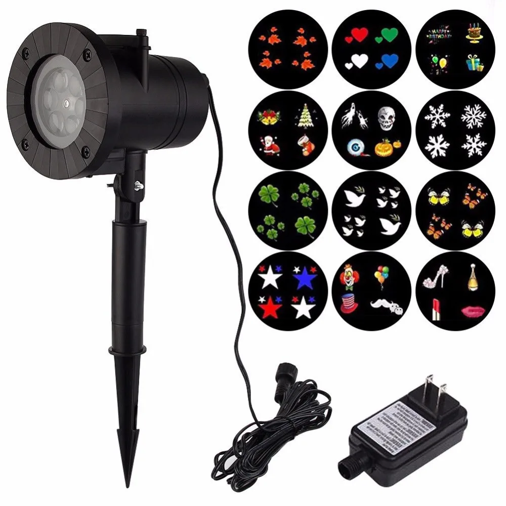 

Waterproof Laser Projector Lamps 12 Patterns 6W LED Stage Light Heart Snow Christmas Party Landscape Garden Lamp Outdoor
