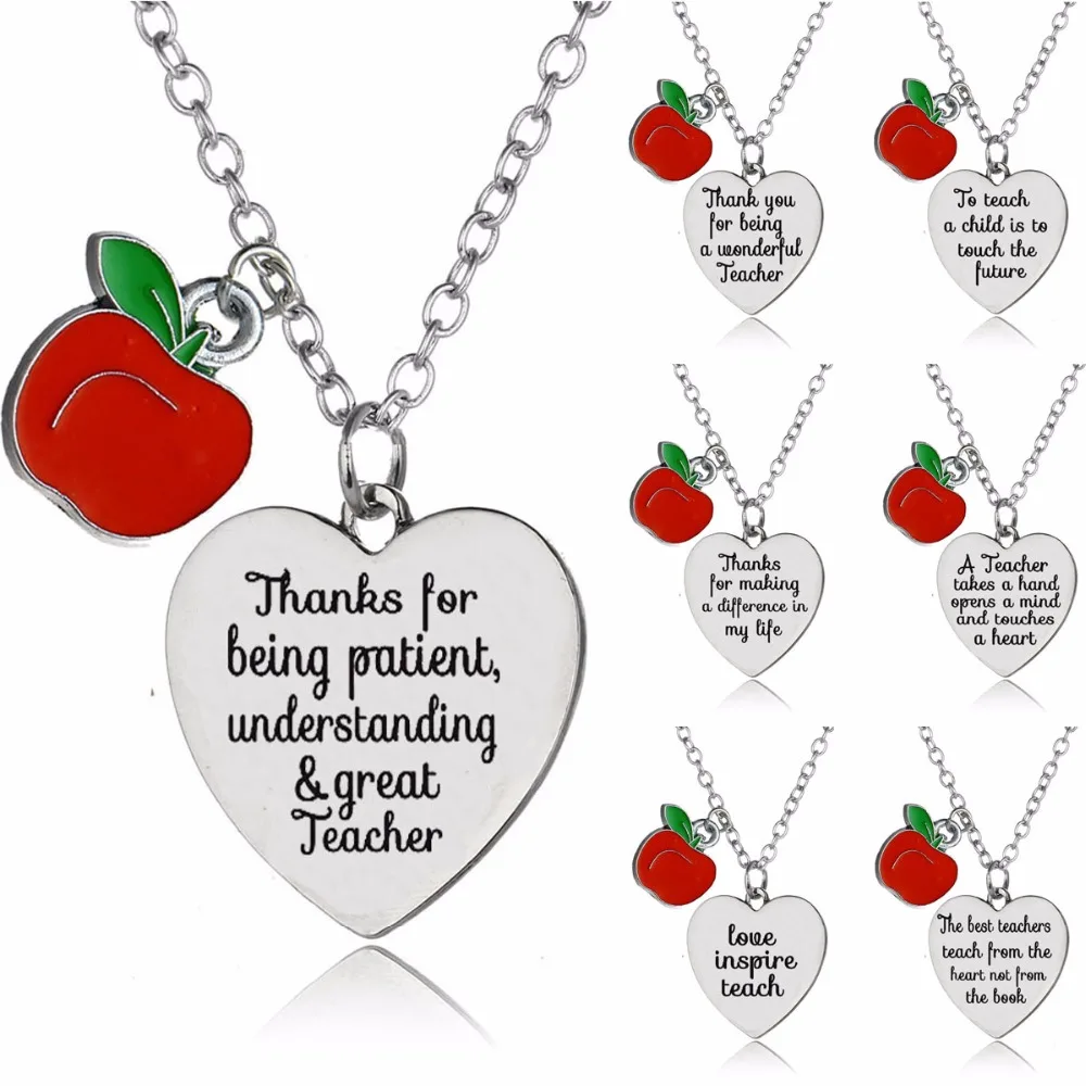 Подарок на День учителя Очаровательное ожерелье с подвеской в виде сердца Apple Love
