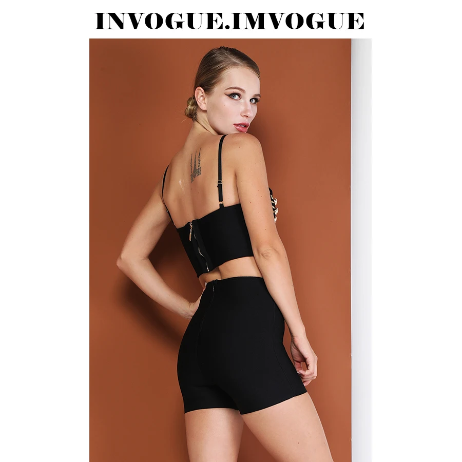 INVOGUE. IMVOGUE 2019 Новое поступление модный дизайн с пуговицами открытыми плечами на