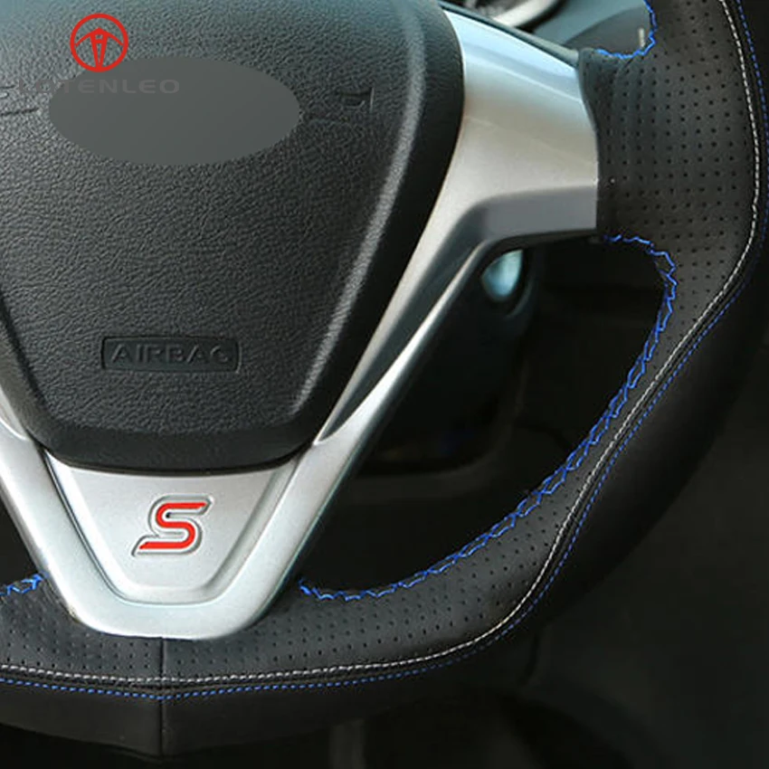 LQTENLEO черный замшевый кожаный чехол для рулевого колеса автомобиля для Ford Fiesta 2008- Figo 2012- Ecosport 2013- B-Max 2011