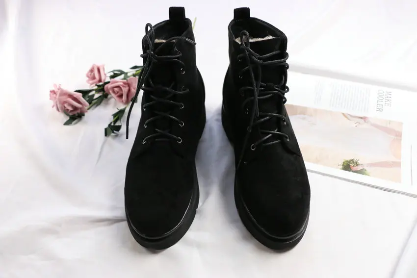 QUTAA/; женские ботильоны; модные женские ботинки из коровьей замши; зимние ботинки на квадратном каблуке со шнуровкой; женские ботинки; размеры 34-43