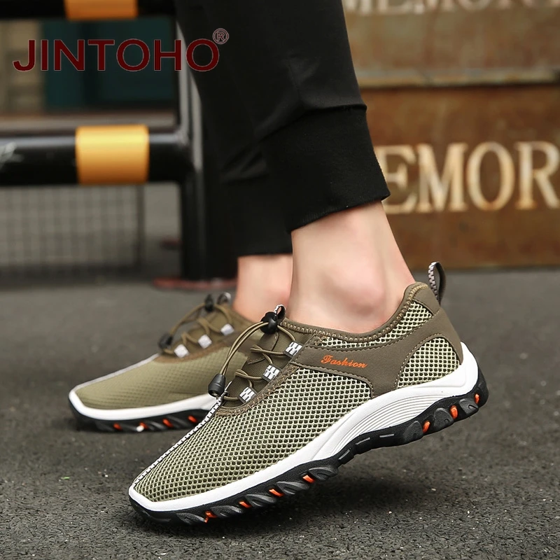 Лето jintoho мужские кроссовки без шнуровки дышащие сетчатые дешевая спортивная