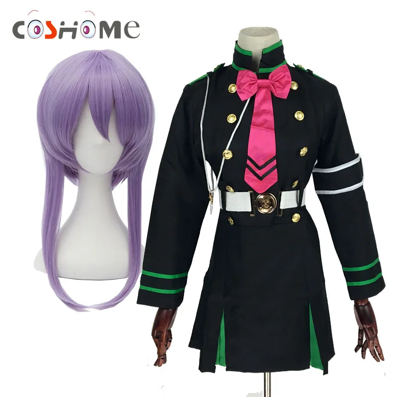 Coshome Seraph Of The End Hiiragi Shinoa Wigs Косплей костюмы полицейская Униформа платье для