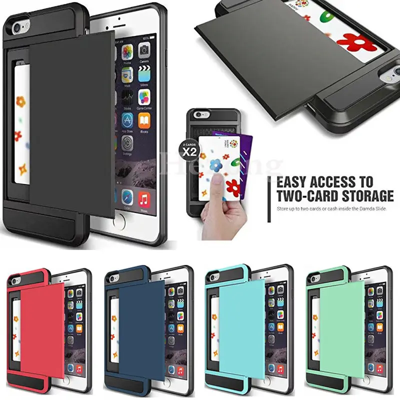 Жесткий бронированный чехол с держателем для карт со слайдом iphone 7 6S Plus 5S