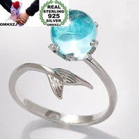 omhxzj wholesale european fashion woman girl party wedding gift mermaid sea blue aaa zircon s925 sterling silver ring rr308