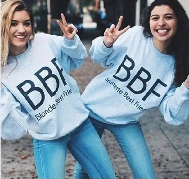 

Skuggnas Blonde And Brunette Best Friend BFF Clothing Long Sleeve Grey Sweatshirt BFF Hoodie Aesthetic Clothing Hipster Tops