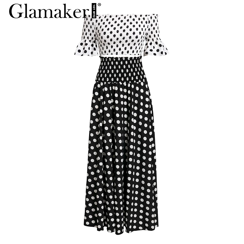Glamaker, плюс размер, винтажное платье макси в горошек, женское летнее облегающее платье с открытыми плечами, элегантный костюм из двух частей, женское сексуальное платье