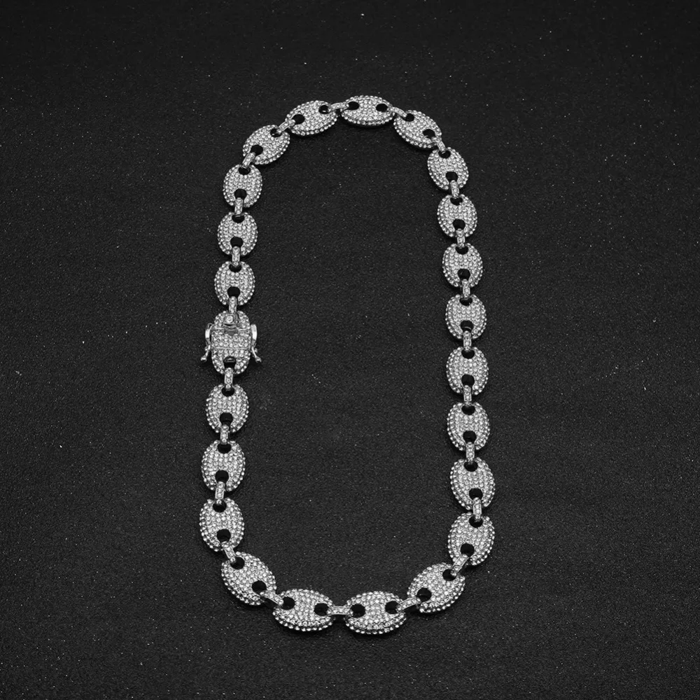 Золотой Серебряный браслет-цепочка Iced out Bling женские хрустальные чешские камни Свинья Нос кофе Bean хип хоп звено браслеты браслет для мужчин