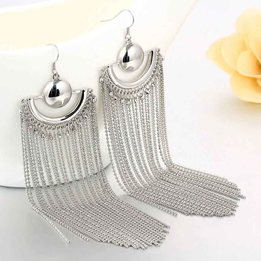 Женские длинные серьги с цепочкой и кисточками большие подвески в богемном