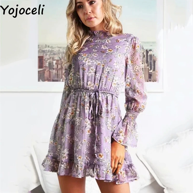 Yojoceli короткое платье с рюшами и цветочным принтом женские осенние элегантные