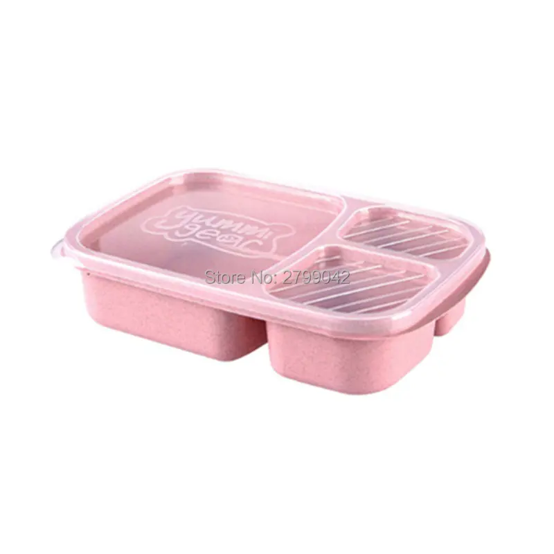 Ланч пшеничной соломы Bento Box 3 сетки с крышкой контейнер для микроволновой печи