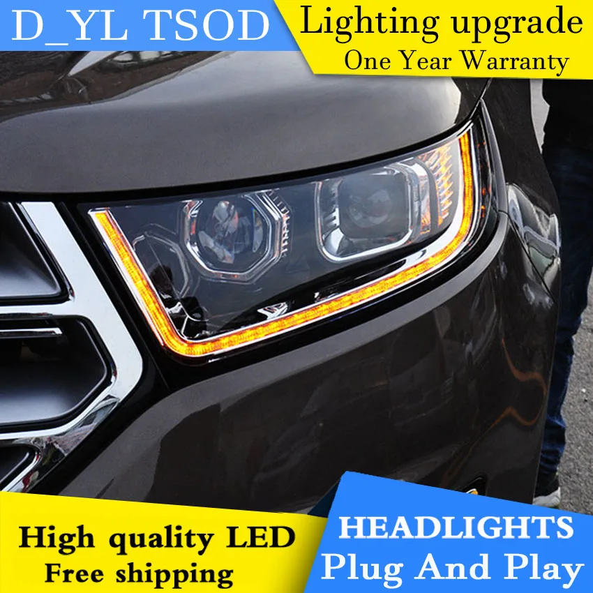 

D_YL Car Styling for Ford Edge Headlights 2015 Edge LED Headlight DRL Lens Double Beam H7 HID Xenon bi xenon lens