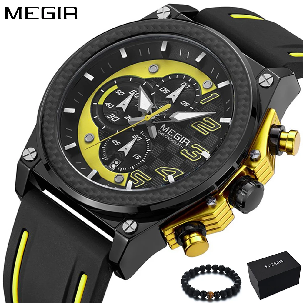 Megir часы Для мужчин лучший бренд люкс кварцевые модные силиконовой лентой