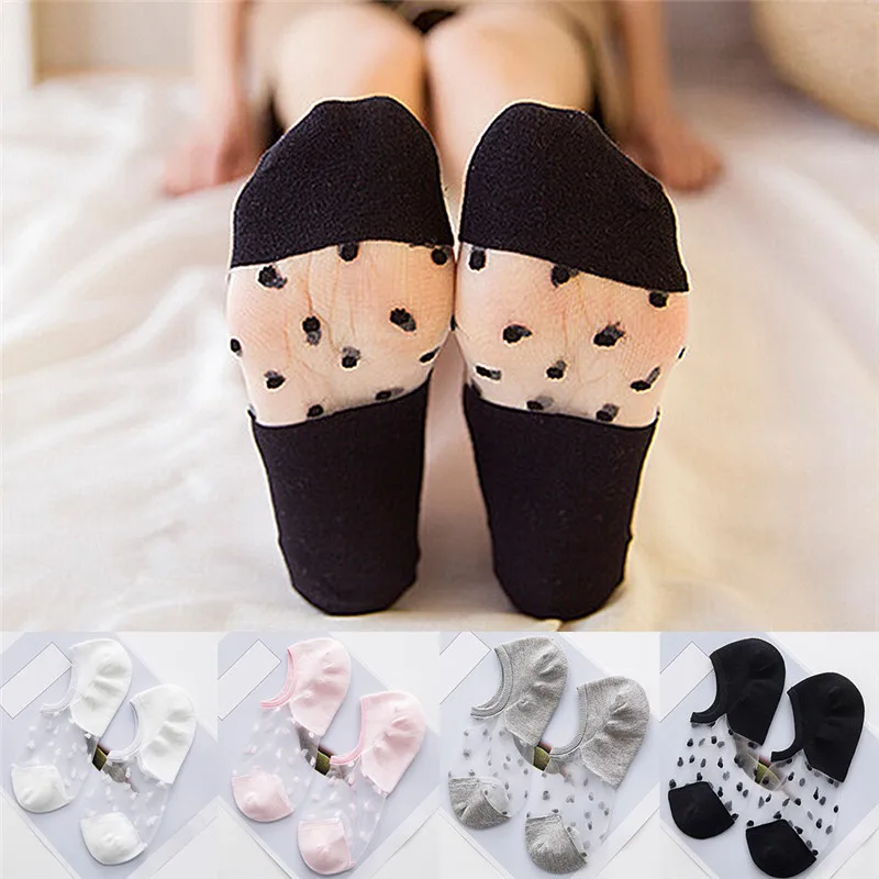 1 пара шелковых невидимых носков в горошек карамельных цветов новые женские