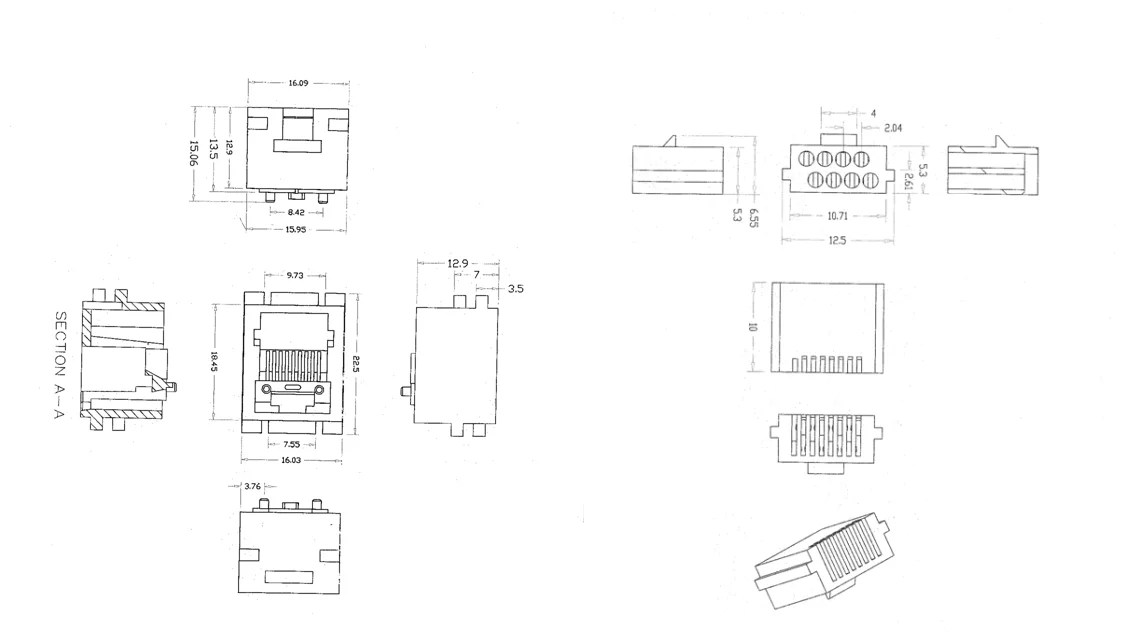 100 шт./лот 8 контактов RJ45 PCB тип крепления RJ11 8P8C модульные телефонные адаптеры разъемы Jack с кабелем 641D-8P8C длина 150 мм