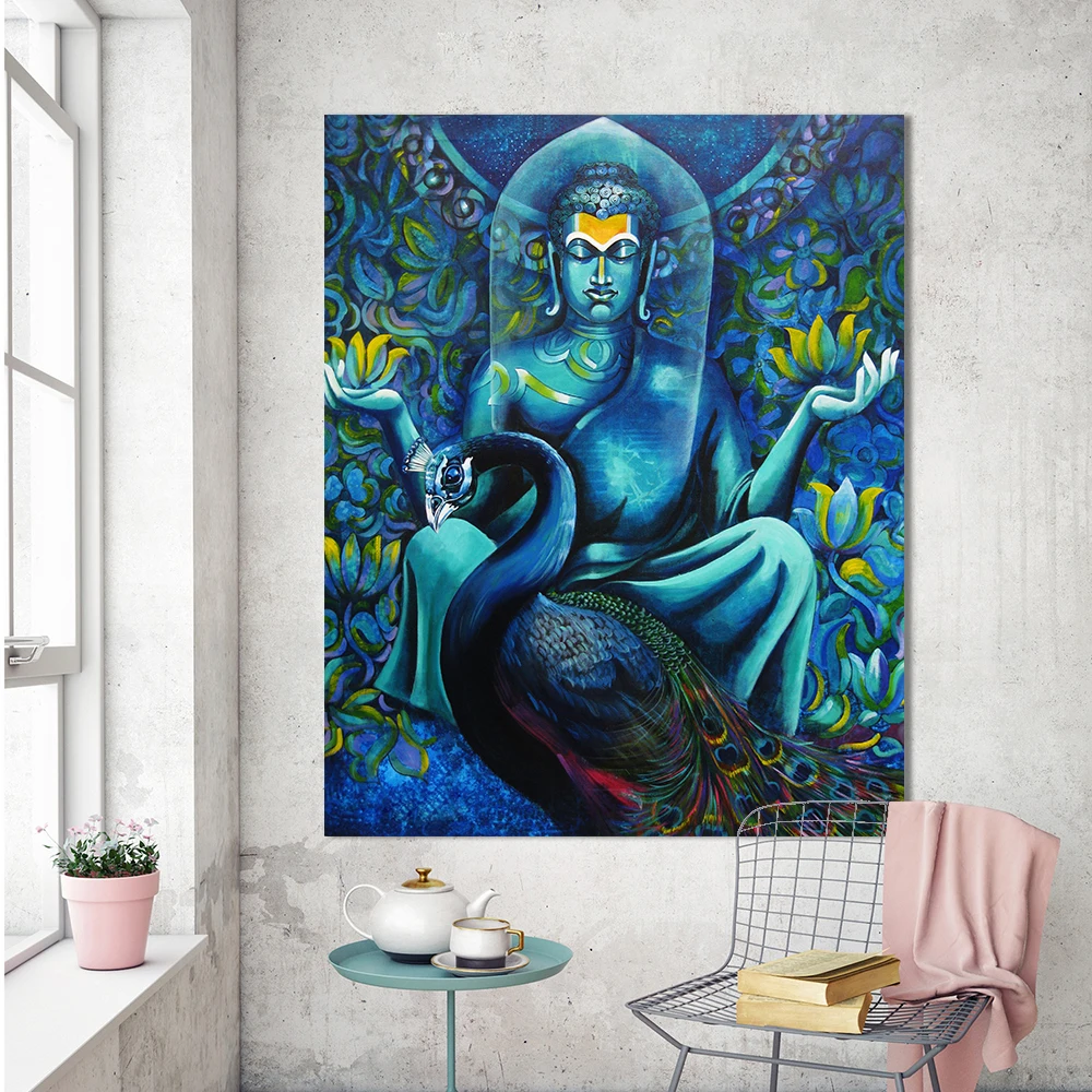 Холст HDARTISAN настенные картины для гостиной религия искусство синий Budda и Павлин