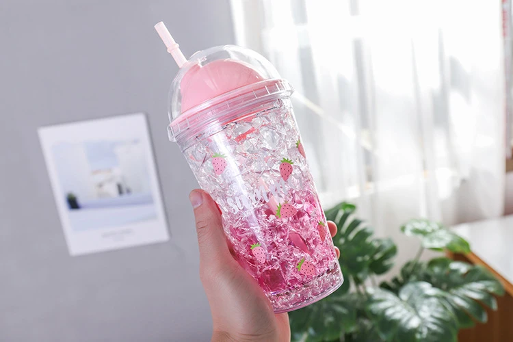 Пластиковые бутылки для воды, корейский стиль, высокая емкость, двухслойная соломенная чашка для молока, фруктов, льда, кофе, сока, питейная посуда кружки