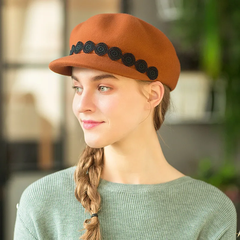 

Женская кепка с козырьком, женские шерстяные купольные шляпы для отдыха в газете и студентке, Регулируемая Кепка для художника A107